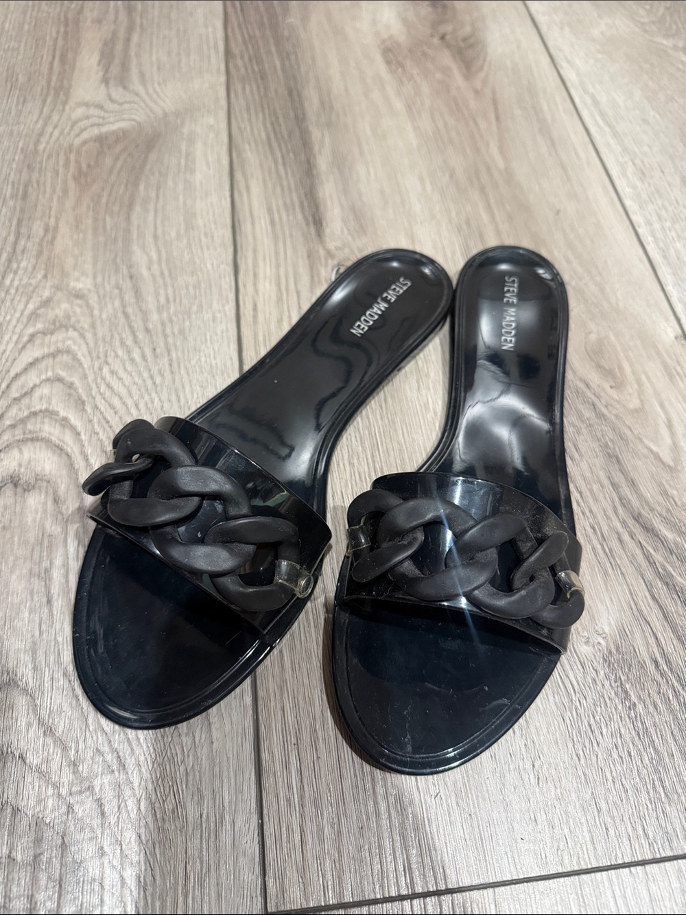 Steve Madden Black Chain-Link Slide Sandals